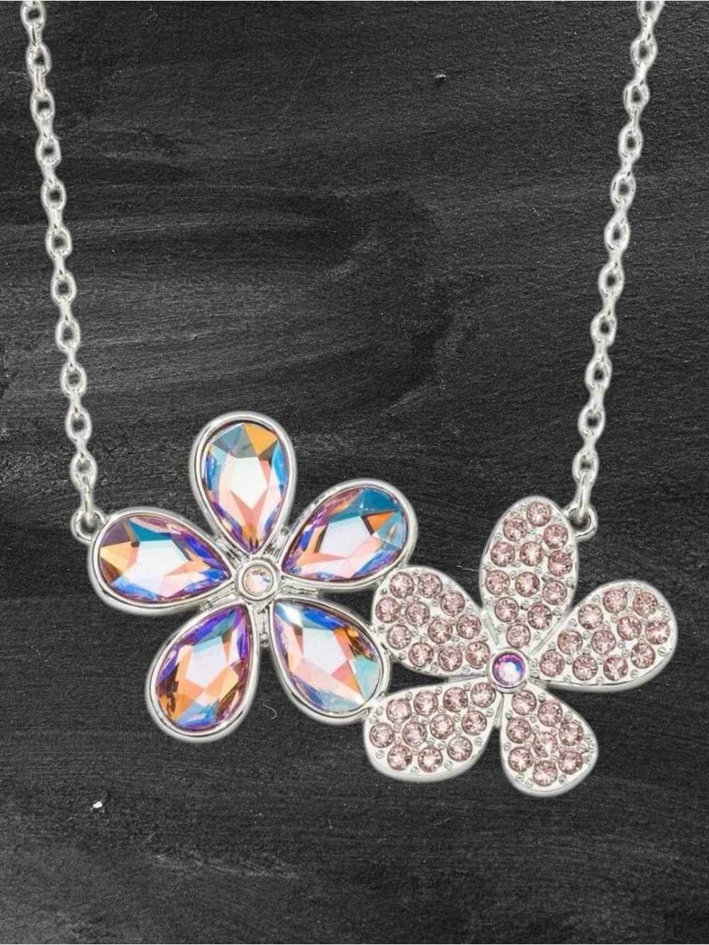 Touchstone Crystal Festive Flowers Necklace Pendant Iridescent Pink BNIB